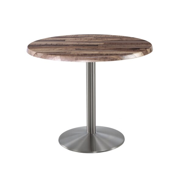 36" Tall OD214 Stainless Steel Table Base 22" Diameter 36" Diameter Rustic Top